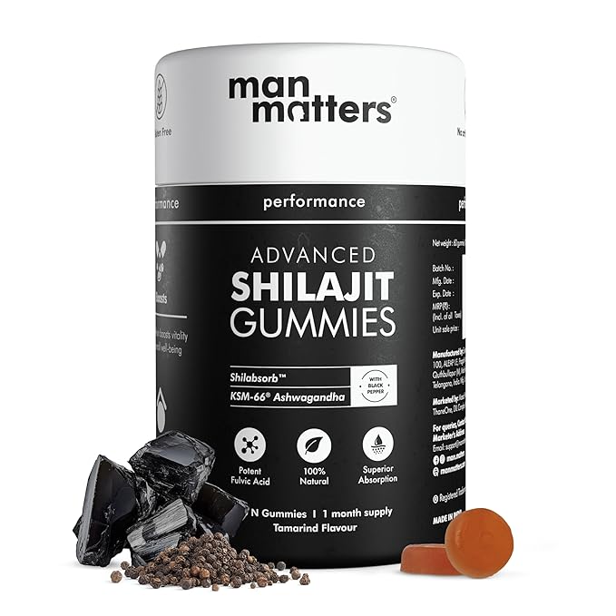 Man Matters Pure Himalayan Shilajit Advanced GummiesWith Ashwagandha KSM66 & Black Pepper |Boosts Strength 60 Pack