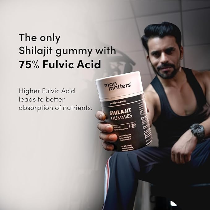 Man Matters Pure Himalayan Shilajit Advanced GummiesWith Ashwagandha KSM66 & Black Pepper |Boosts Strength 60 Pack