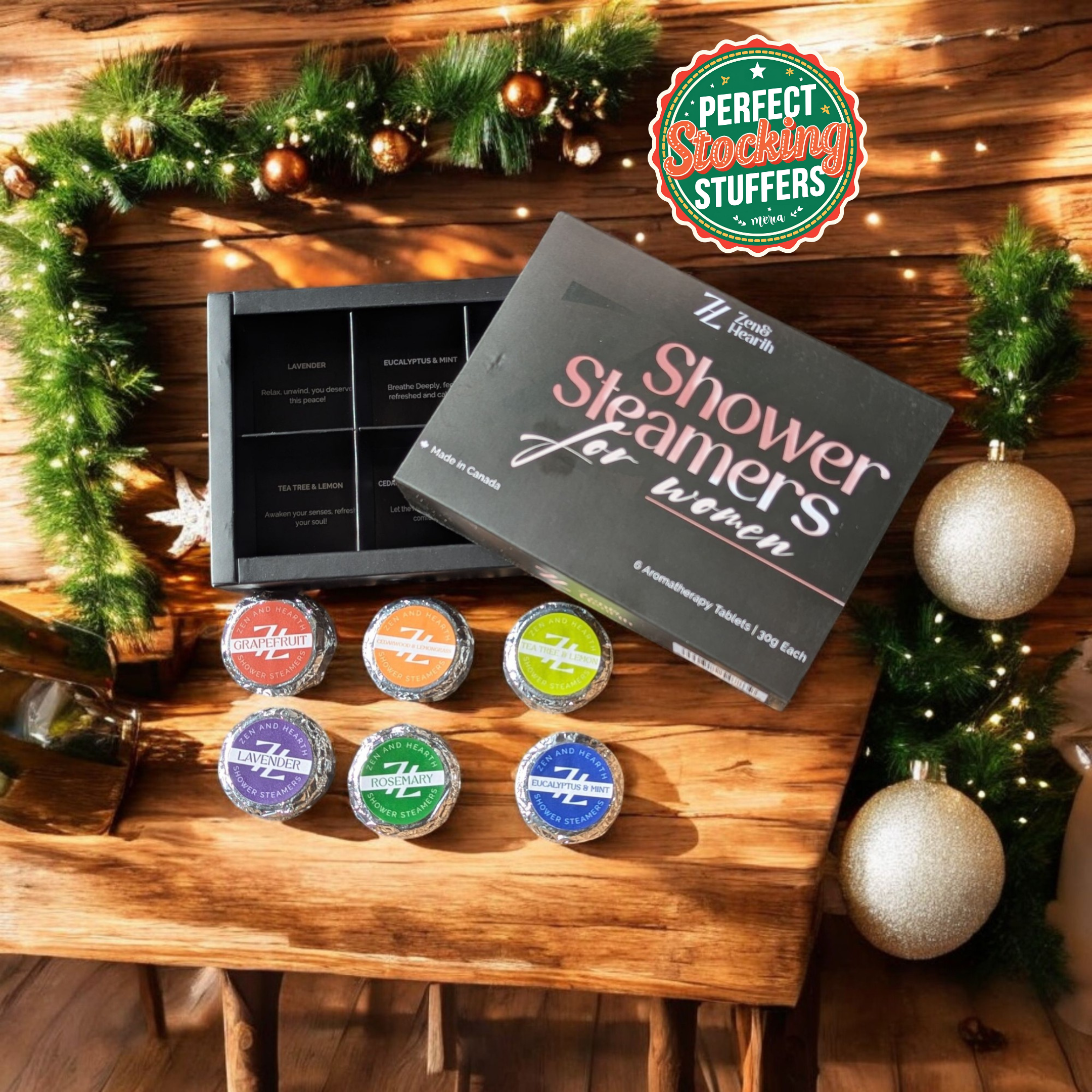 Zen & Hearth 6-Pack Shower Steamers Gift Set for Women | Natural Aromatherapy Shower Bombs – Relaxation, Self-Care & Stress Relief