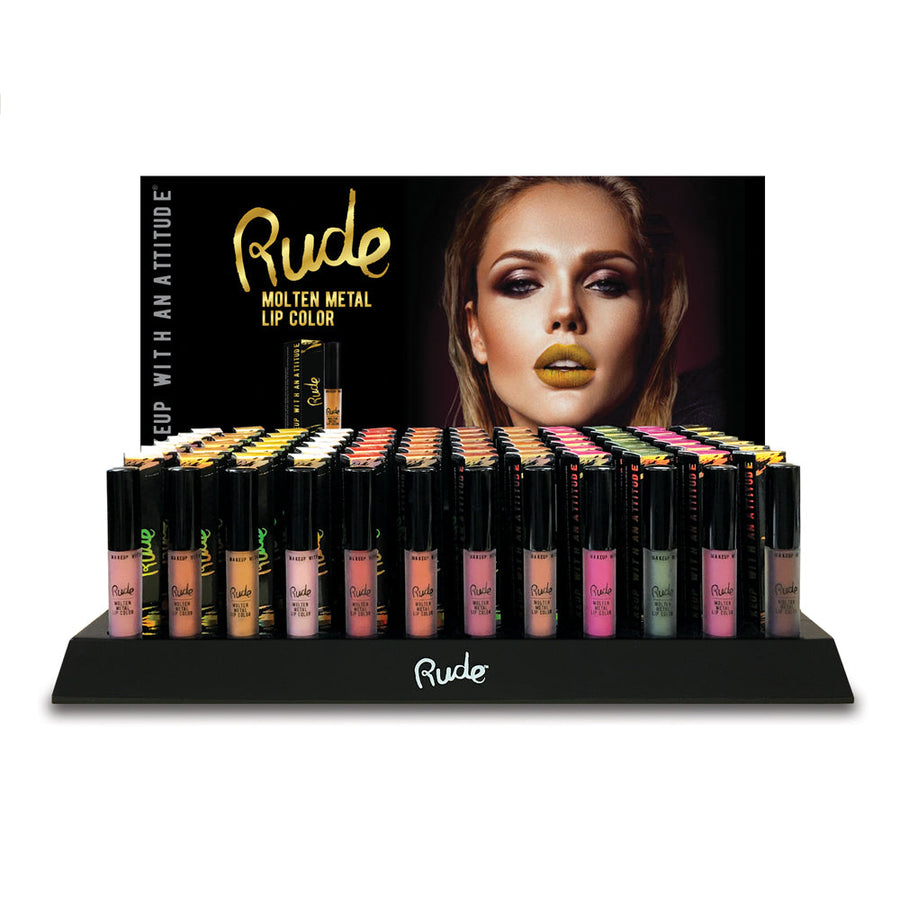 RUDE Molten Metal Lip Color Display Set, 144 Pieces + 12 Testers - Free Shipping