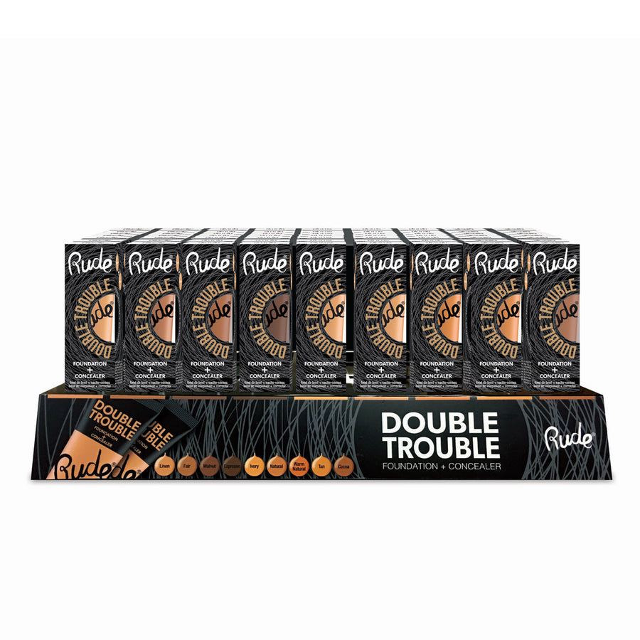 RUDE Double Trouble Foundation + Concealer Acrylic Display Set, 108 Pieces - Free Shipping