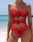 Peachtan High Waist Bathing Suit Ladies Bride One Piece Swimsuit Women 2023 Halter Swimwear Bikini