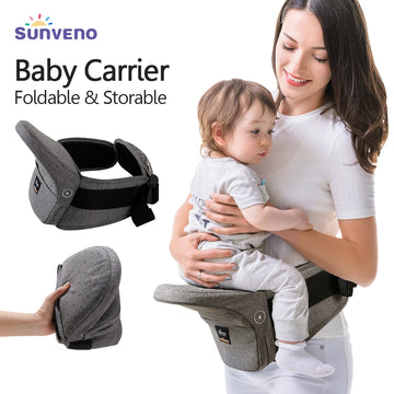 Sunveno Advanced Foldable Baby Carrier: Ergonomic Hipseat with Adjustable Waistband, Lightweight and Collapsible Design, Portable Pocket