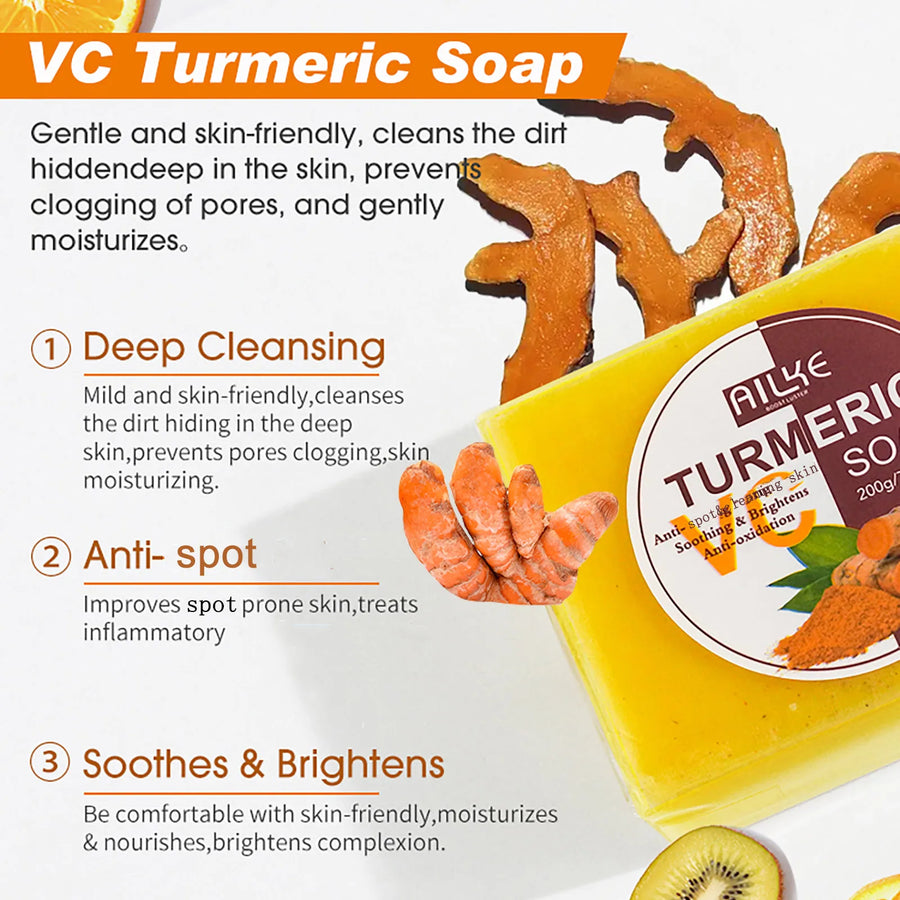 AILKE Natural Turmeric Soap for Face Body Lighten Brighten Skin Tone