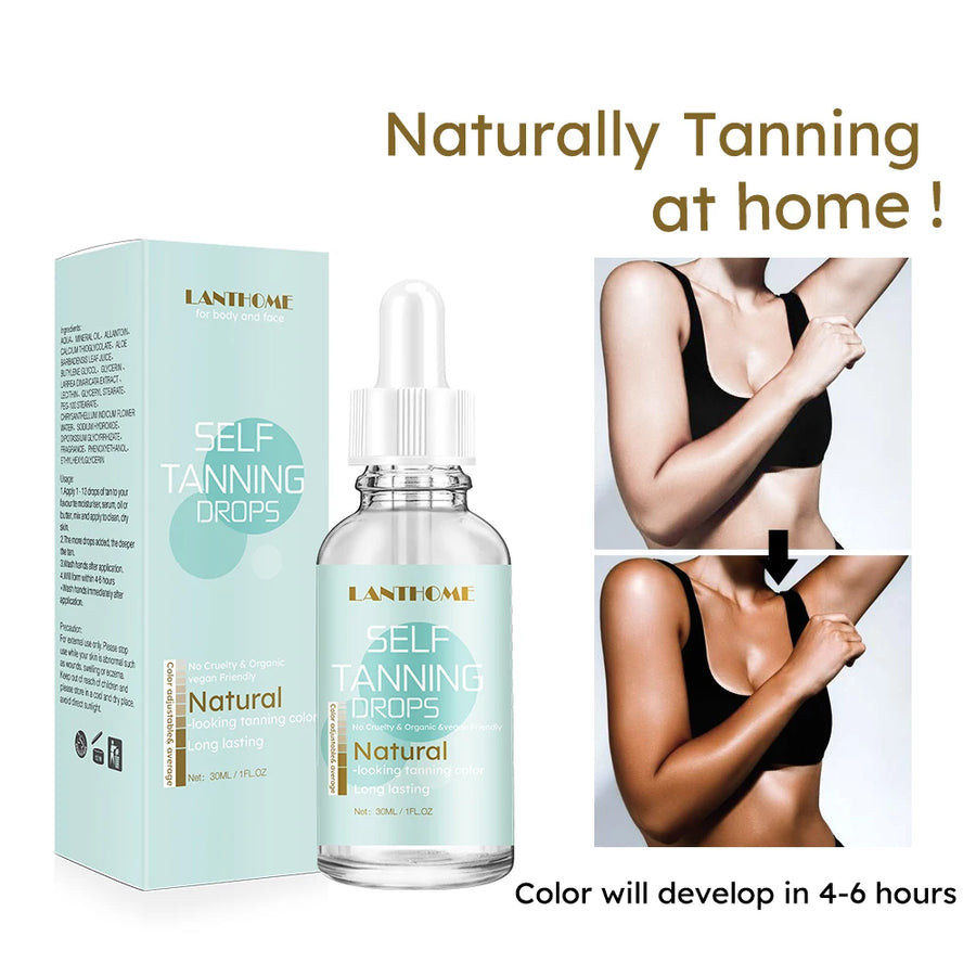 Natural LANTHOME Self-Tanning drops with Face Tan Drops: Dark Self-Tanning Serum for Face and Body 30ml