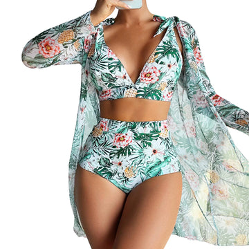 Bikini Set with Beach Skirt Tunics Swimsuit Push Up Suit