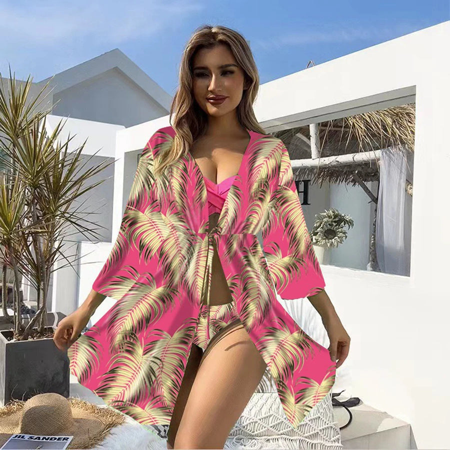 Sexy Bikini 3 Piece Set Solid Top Low Waisted Bottom With Long Sleeved Women Summer Beachwear