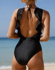 Backless Ruffled Sexy Swimwear Women Swimsuit High Cut Monokini One Piece Bathing Suits Bikini