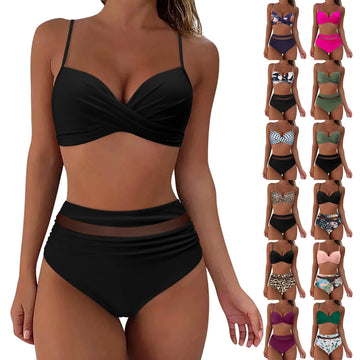 Retro Ruched Black Bikini Set Women Swimwear Sexy Piece Swimsuit Bathing Suit Holiday Beachwear