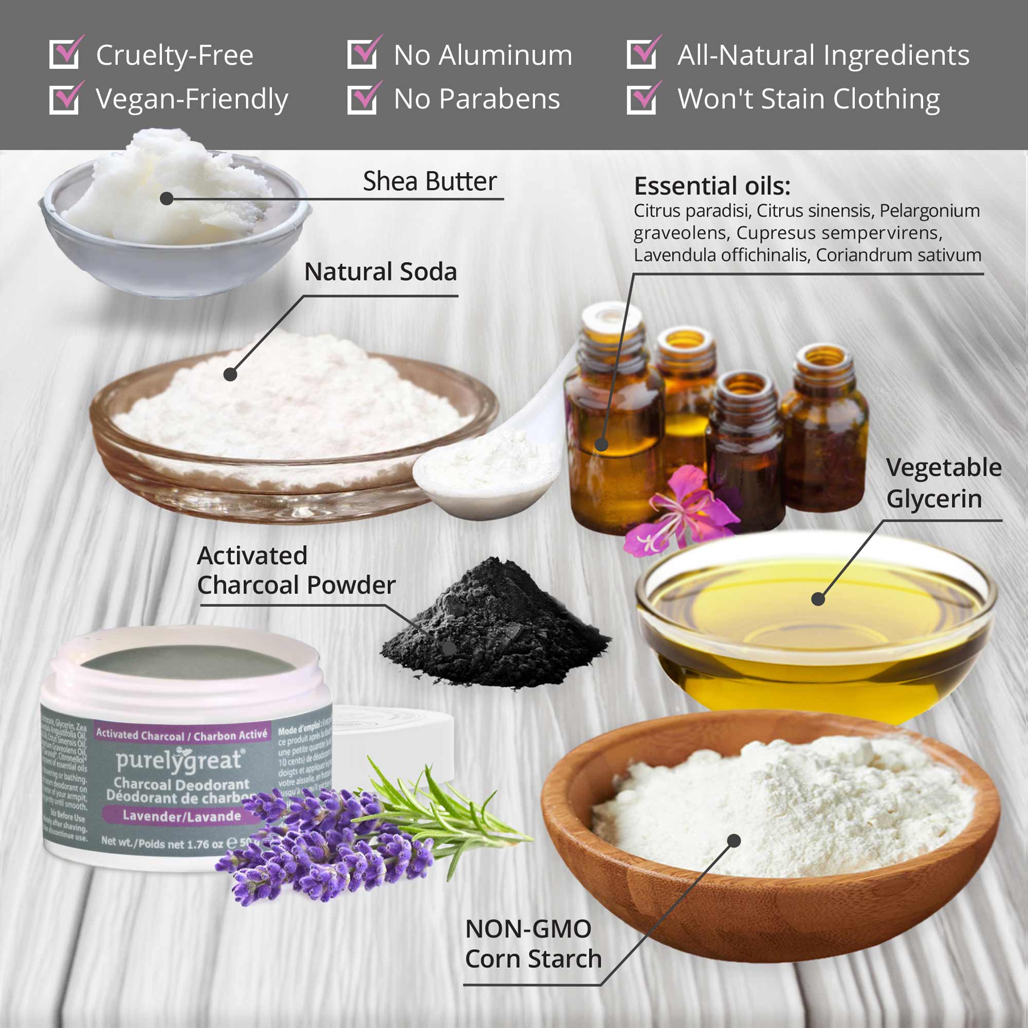 Lavender Charcoal Deodorant - Aluminum Free
