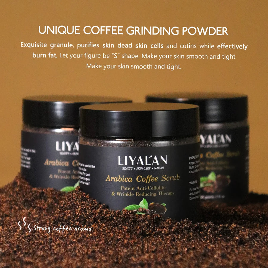 LIYALAN Coffee Body Scrub Exfoliating Lightening Skin Pore Cleansing Soften Sea Bath Salt Cream Moisturizing Anti Cellulite