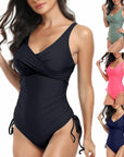 One piece Swimsuit Black Lace Up V Neck Sexy Bodysuits Bikini Beach Bathing Suit Swimwear Female