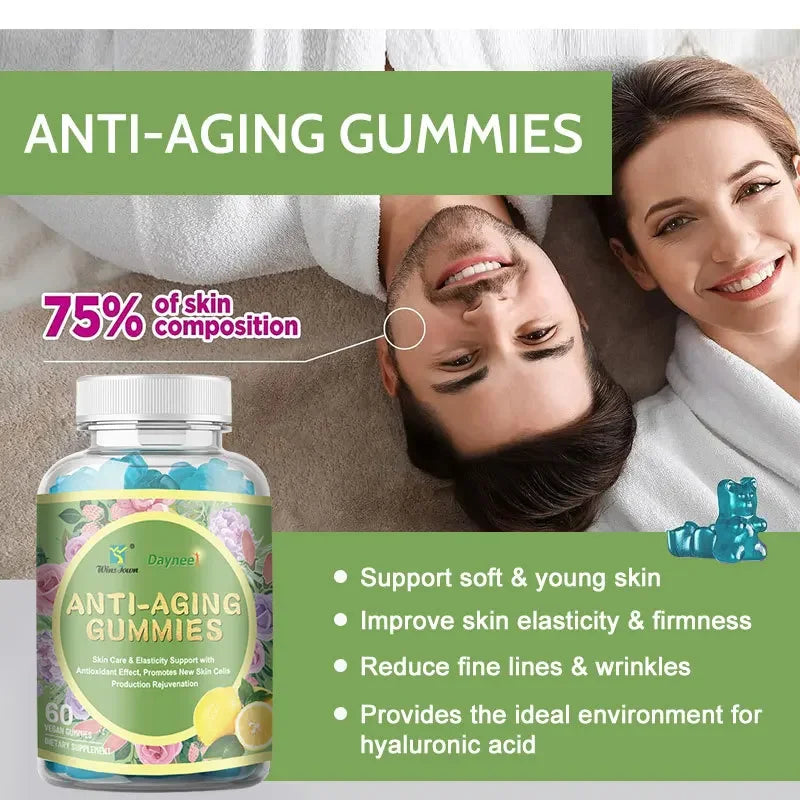 Anti-Cellular Aging Gummies Skin Care Elasticity Support With Antioxidant Effect 60 Vegan Gummies