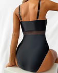 Contrast Mesh Push Up Swimsuit One Piece Sexy Swimwear Women Underwire Bathing Suit