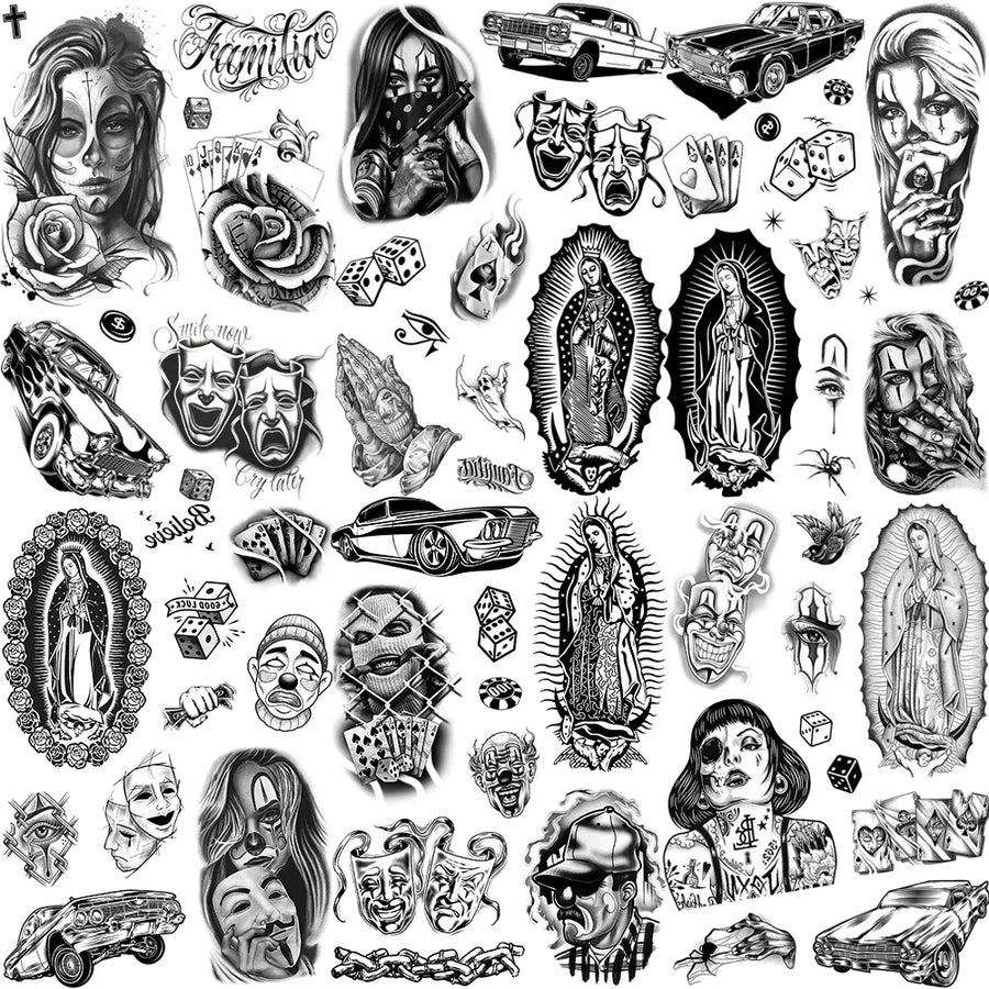 Temporary Tattoos Sticker For Men Women Black Tatto  Beast on Arm Waterproof Large Tattoo Stickers