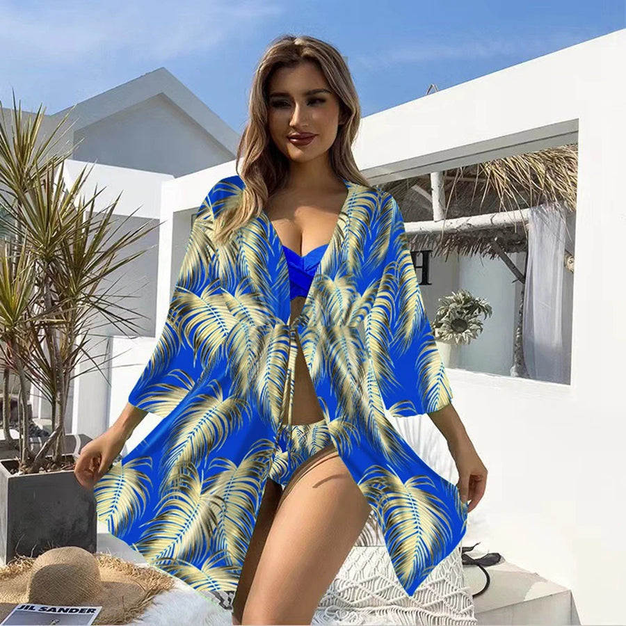 Sexy Bikini 3 Piece Set Solid Top Low Waisted Bottom With Long Sleeved Women Summer Beachwear