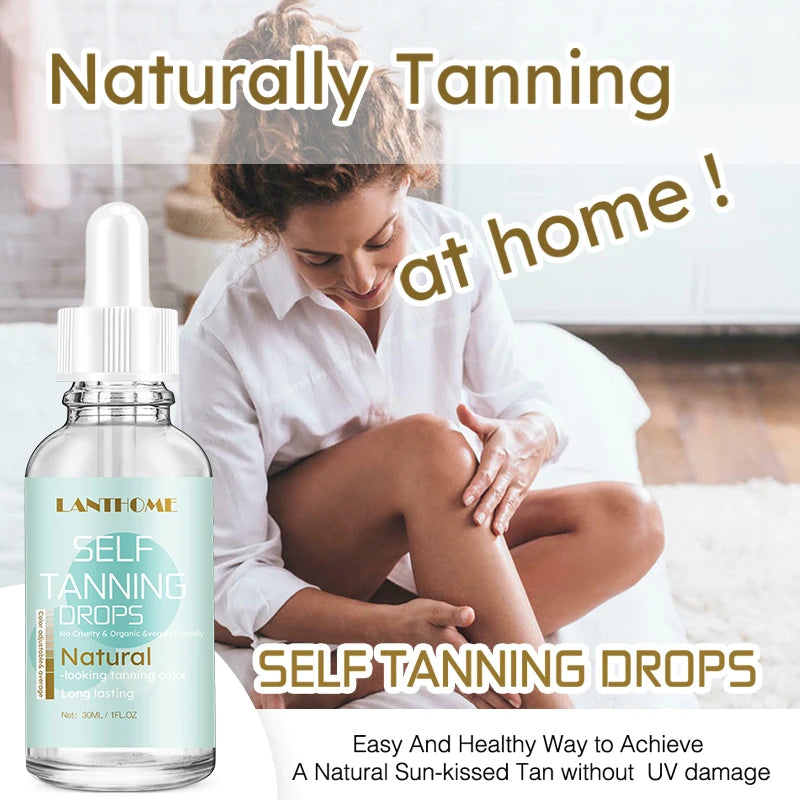 Natural LANTHOME Self-Tanning drops with Face Tan Drops: Dark Self-Tanning Serum for Face and Body 30ml