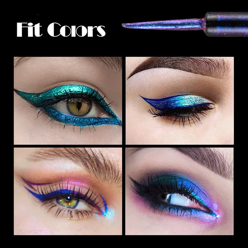 Aurora Multi Chrome Eyeshadow Lasting Multi Glitter Liquid Eyeliner 3ml & 6pcs