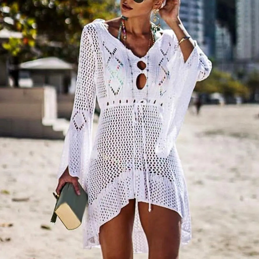 Beach Cover Up Crochet Knitted Tassel Hollow Out Women