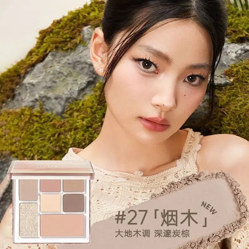 JUDYDOLL 7 Colors Eyeshadow Palette Blush Highlighting and Contouring Delicate Matte Pearlescent Gliter for Eyes Makeup