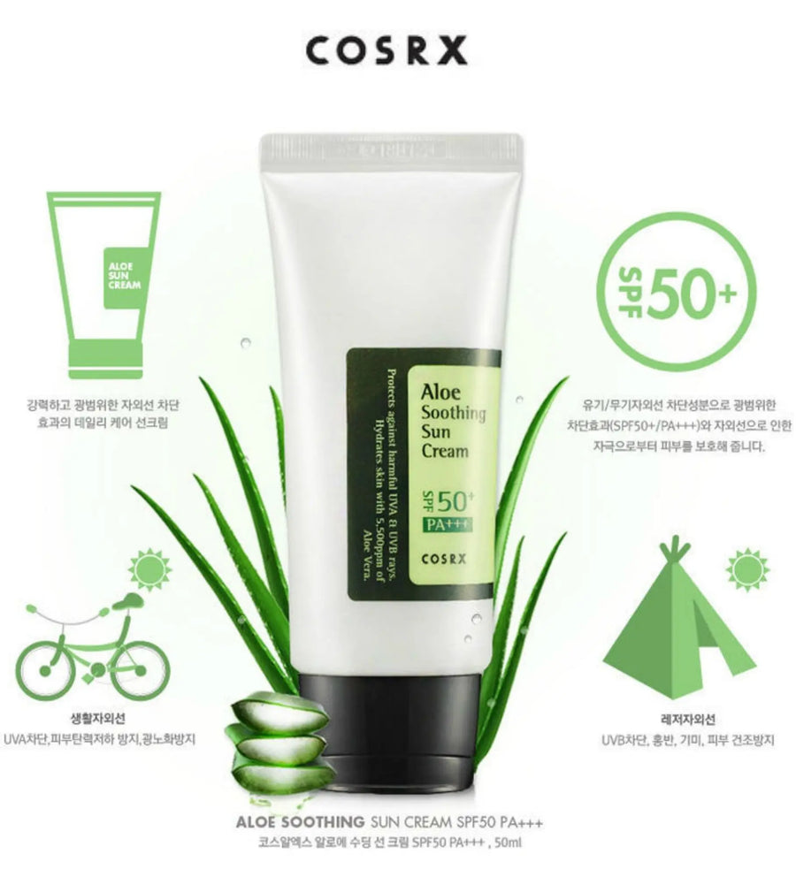 Cosrx Aloe Soothing Sun Cream SPF50 PA+++ Face Body UVA UVB Sun Protection Cream / 50ml