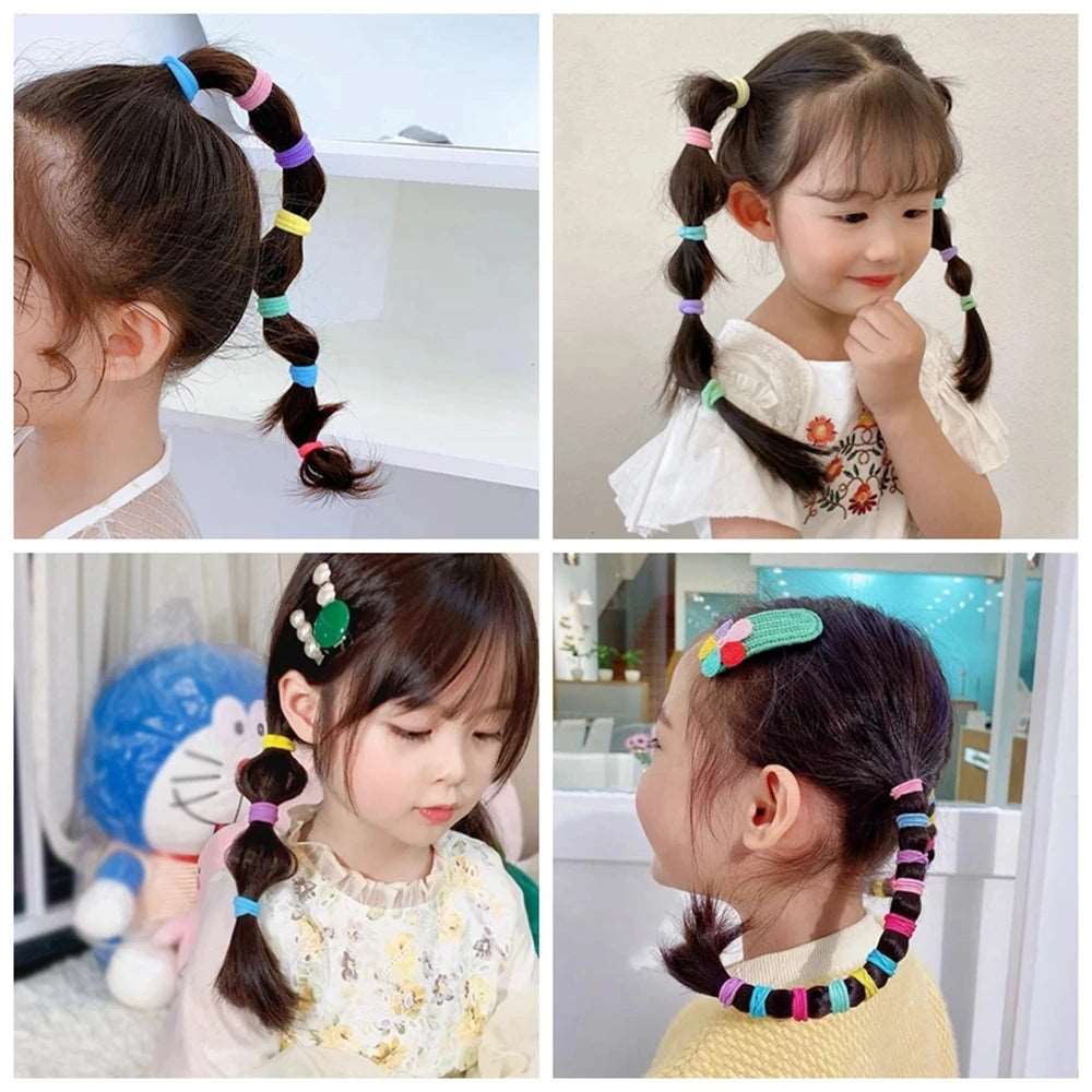 100/300/500PCS Colorful Basic Nylon Elastic Hair Band For Girls Ponytail Hold Scrunchie Rubber Band Kid Fashion Hair Accessories