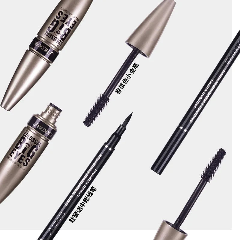 Waterproof Mascara Eyeliner Set non-smudge mascara Extended Thick mascara