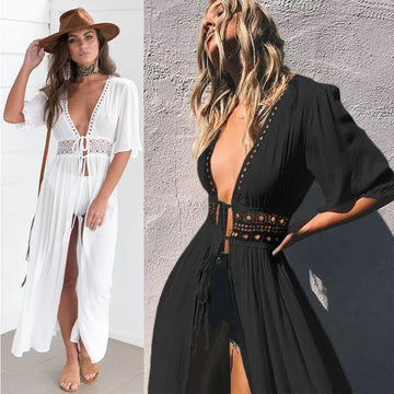 Women's Summer Dress  Lady Lace Boho  Long Blouse Hollow Out Sun Protection Cardigan