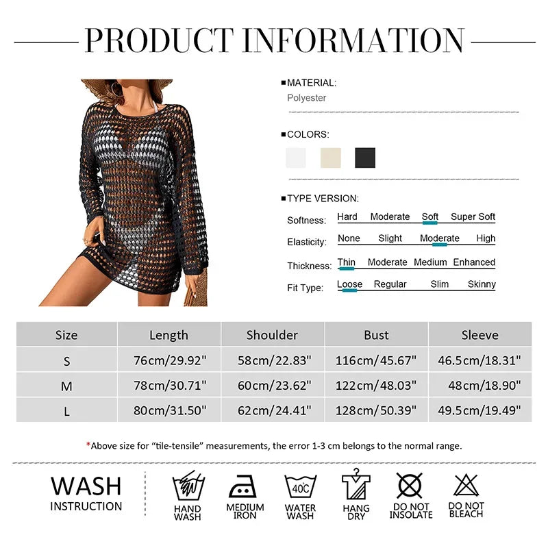 Women Crochet Swimsuit Cover-Up Sexy Hollow Out Beach Dress Summer Suit