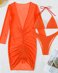 Sexy Solid Halter Bikini Swimsuit Women Swimwear Cover Up Beach Wear Bikini Set 3 Pieces Woman Suit