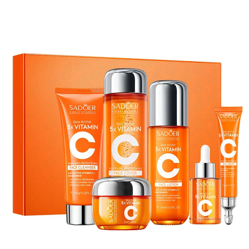 Vitamin C Face Skin Care Set  - Whitening Face Cream , Dark Spots Serum,  Eye Cream,  Toner,  Facial Cleanser,  Moisturizing Kit