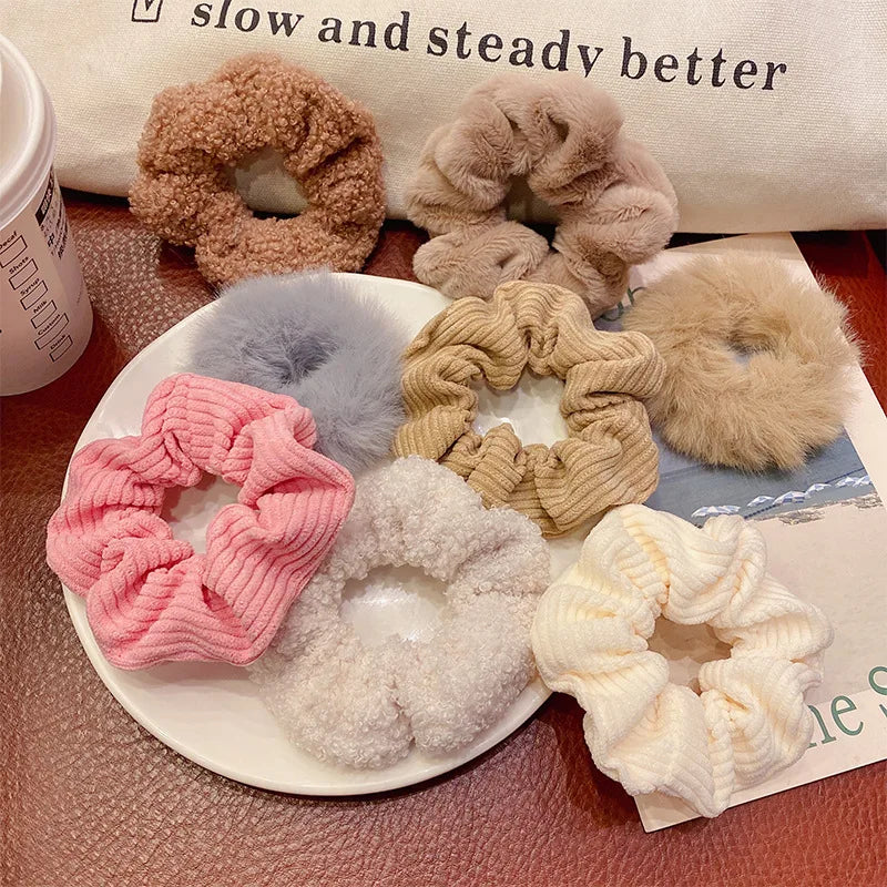 Hair Scrunchies Velvet Solid Color Hair Bands 7Pcs/Set