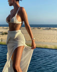 New Solid Crochet Beach Maxi Dress Plunge Backless Bandage Sleeveless