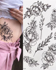 Waterproof Temporary Tattoo Sticker Flower Pattern Design Full Flower Arm Body Art Large Tattoo Sticker Black Roses 1PC