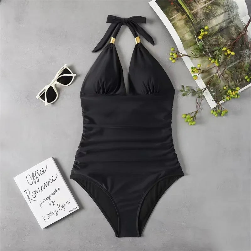 One Piece Swimsuit New Summer Swimwear Push Up Plus Size Bikini Solid Bathing Suits Beachwear Monokini Swimsuit Woman