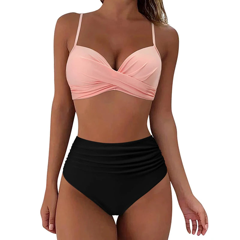 Two Pieces Sexy Swimsuits Women Bikini Set Beachwear Push Up Solid Summer Bathing Suit Triangle Low Waist