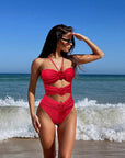 Peachtan High Waist Bathing Suit Ladies Bride One Piece Swimsuit Women 2023 Halter Swimwear Bikini