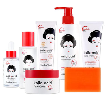 Kojic Acid Skin Care Set  - Face Cream, Facial Wash, Sunscreen, Soap, Lotion, Face Serum, Toner