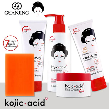 Kojic Acid Skin Care Set 7 Facial Wash Face, Face Cream, Sunscreen, Soap, Body Cream Skin Care Kit