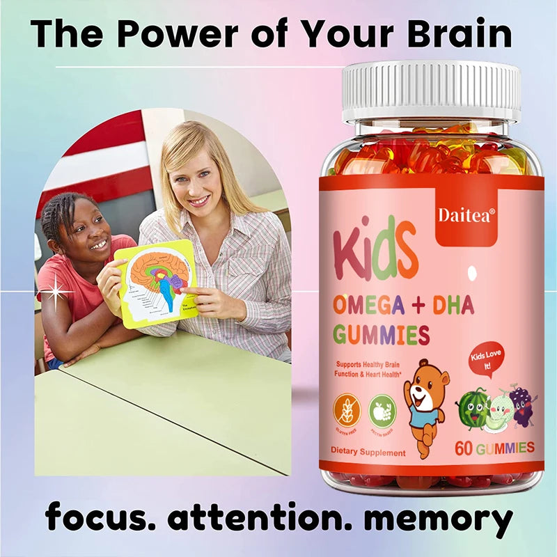 Kids Gummies with Omega DHA Vitamin C Supports Brain Function Vision and Heart