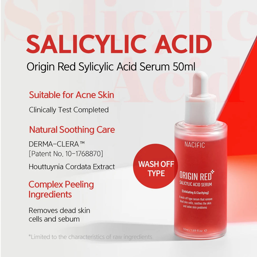 NACIFIC Origin Red Salicylic Acid Serum Exfoliating & Clarifying Remove Dead Skin Face Care Balance Calm 50ml