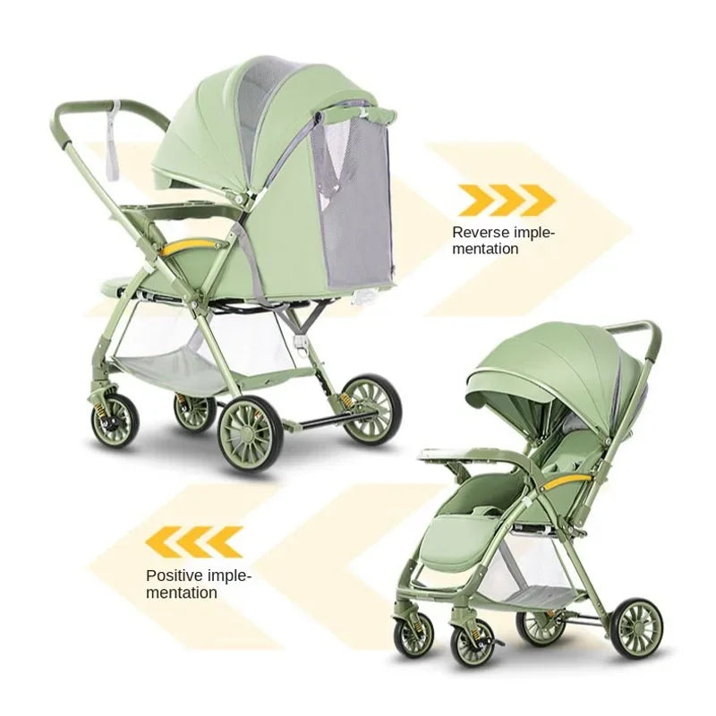 New Lightweight Foldable Baby Stroller: Four-Wheeled Shock-Absorbing, Can Sit or Lie Down, Newborn Travel Stroller