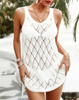 Women White Crochet Cover Up Hollow Out Swimsuit  Beach Dress Women Beachwear