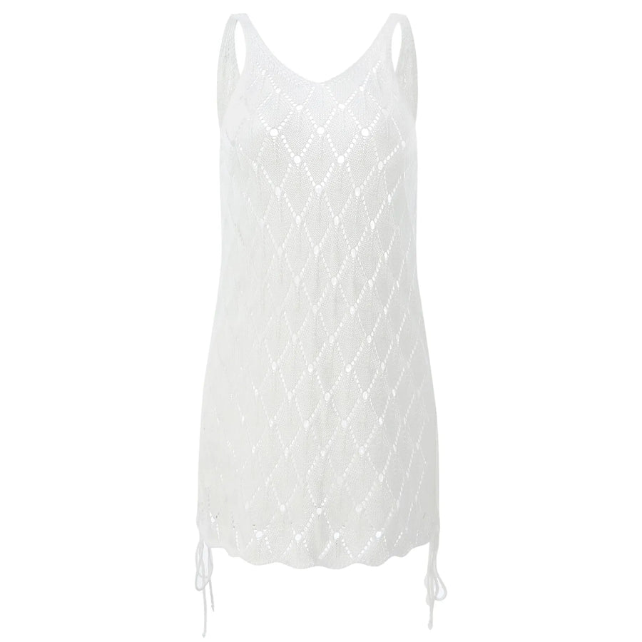 Women White Crochet Cover Up Hollow Out Swimsuit  Beach Dress Women Beachwear