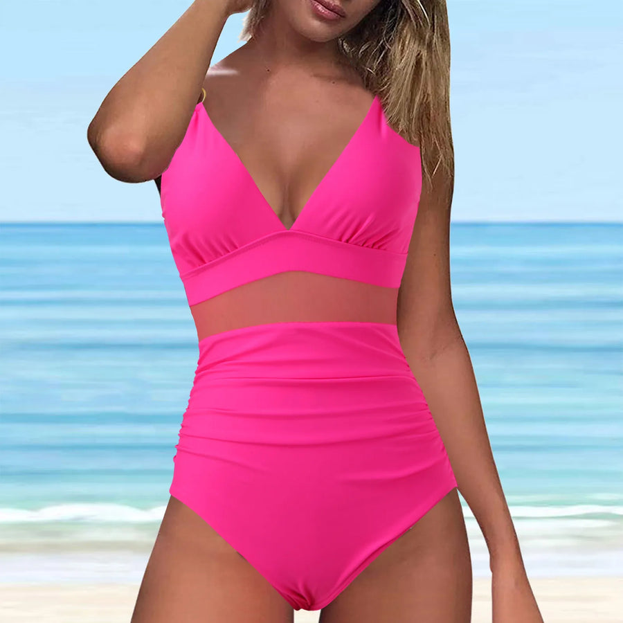 Split Swimsuit Summer Swimwear Solid Color High Waisted Bathing Bikini Set