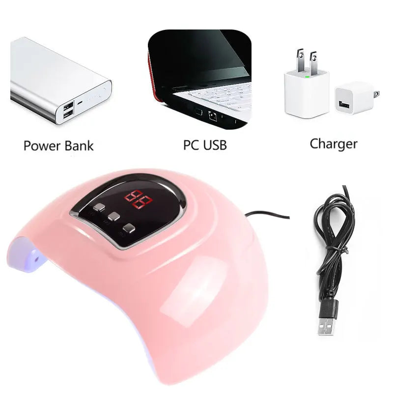 Portable Pink Nail Dryer Machine UV LED Lamp Timer USB Cable Home Use LED Nail Lamp Tool