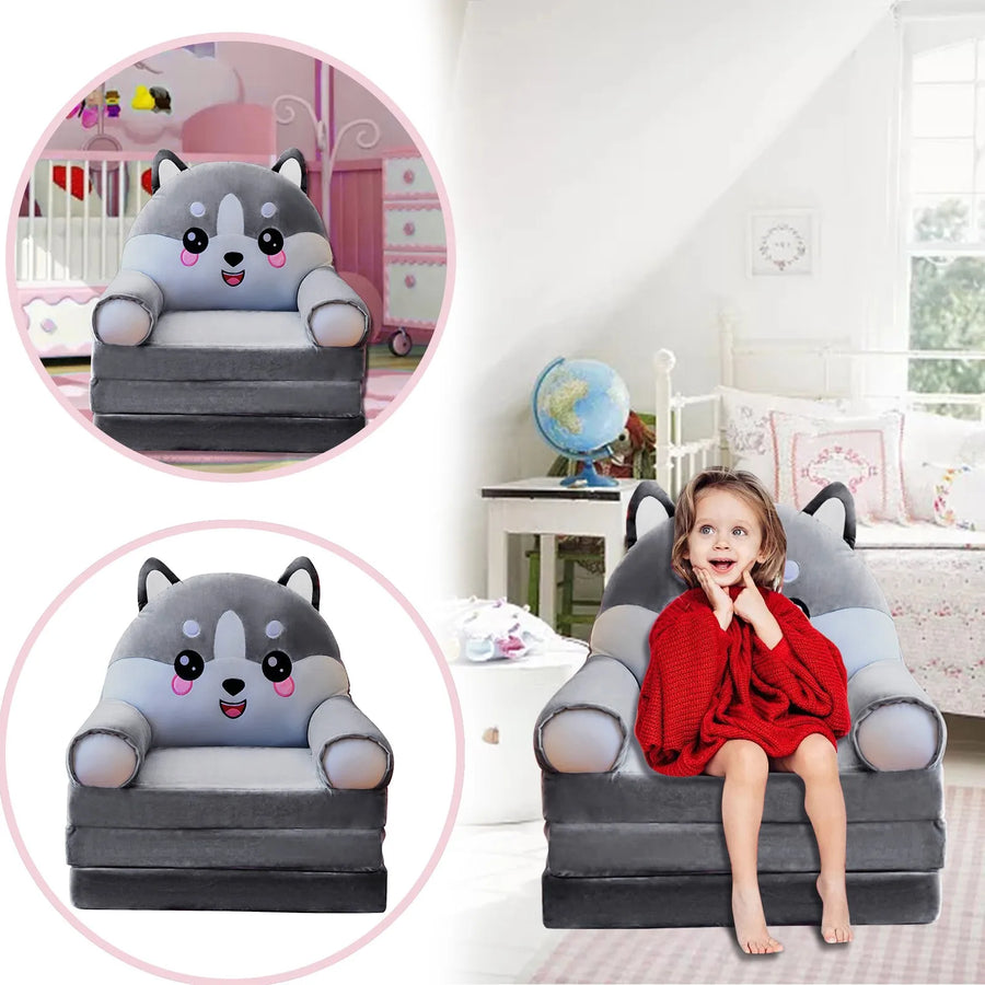 Plush Foldable Kids Sofa Backrest Armchair 2 In 1 Foldable Children Sofa Cute Cartoon Lazy Sofa Children Memory Foam Car Cushion