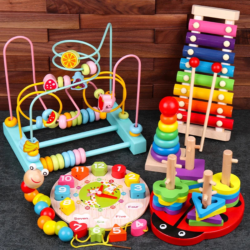 Montessori Wooden Rattles for Baby Crib: Educational Musical Toys, Children's Games for Babies 0-12 Months