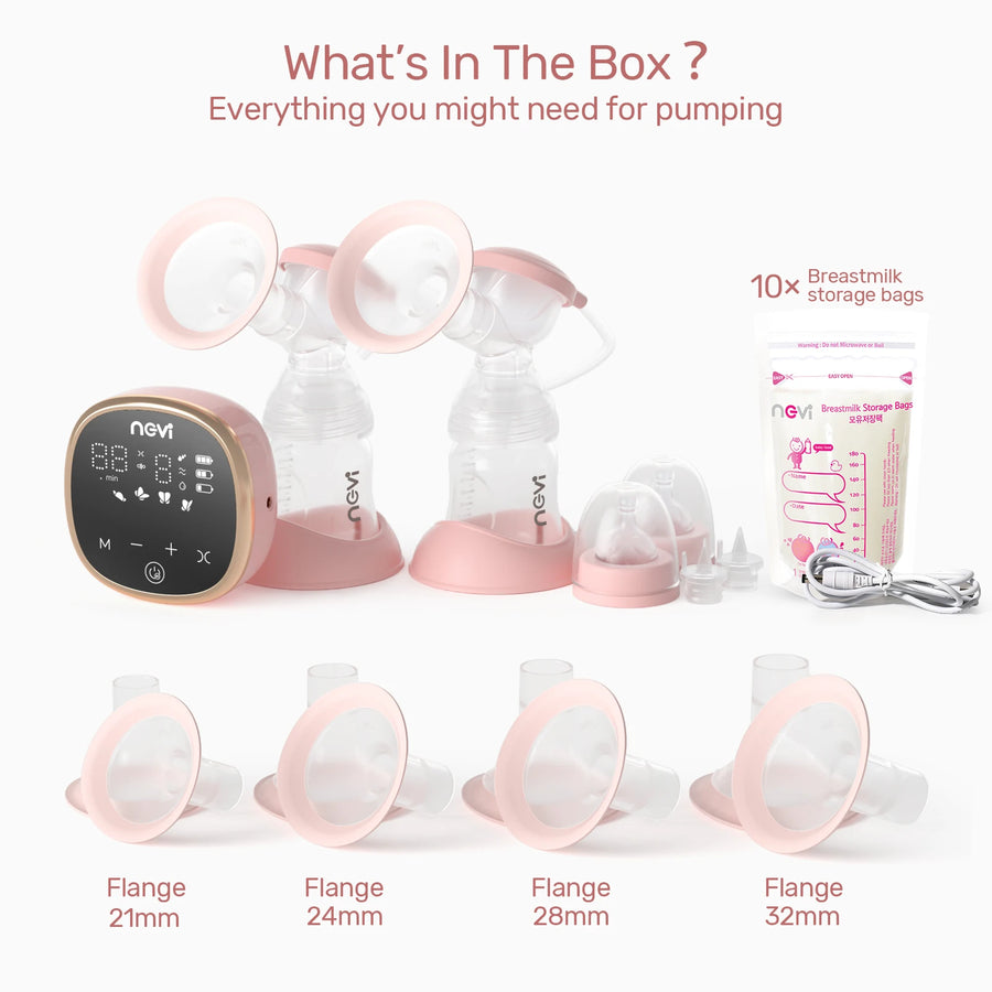 NCVI Double Electric Breast Pump: 4 Modes & 9 Levels, Includes 4 Size Flanges & 10pcs Breastmilk Storage Bags