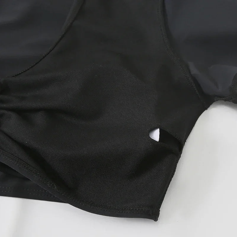 Black Drawstring Swimwear Bikinis Crop Top Shorts Women Sexy Bathing Swim